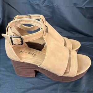 Wonderly Tan Suede Platform Heeled Sandals